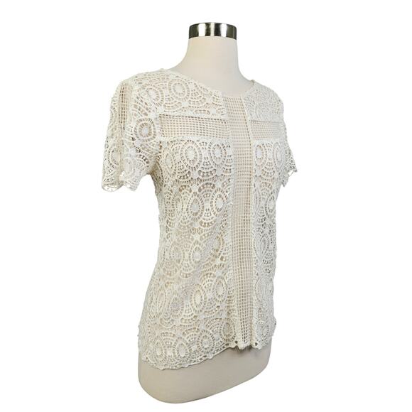 Daniel Rainn Womens Crochet Lace Blouse Size XS White Sheer Bohemian Cottage - Picture 3 of 10